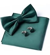Aegero Mens Solid Color Double Fold Pre-tied Bow Tie and Pocket Square Cufflinks Set Formal Tuxed...