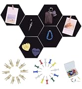 YOUDEFUL 6Pcs Black Hexagon Bulletin Board Strips,Black Felt Pin Board Bar Strips with 50 Pushpin...