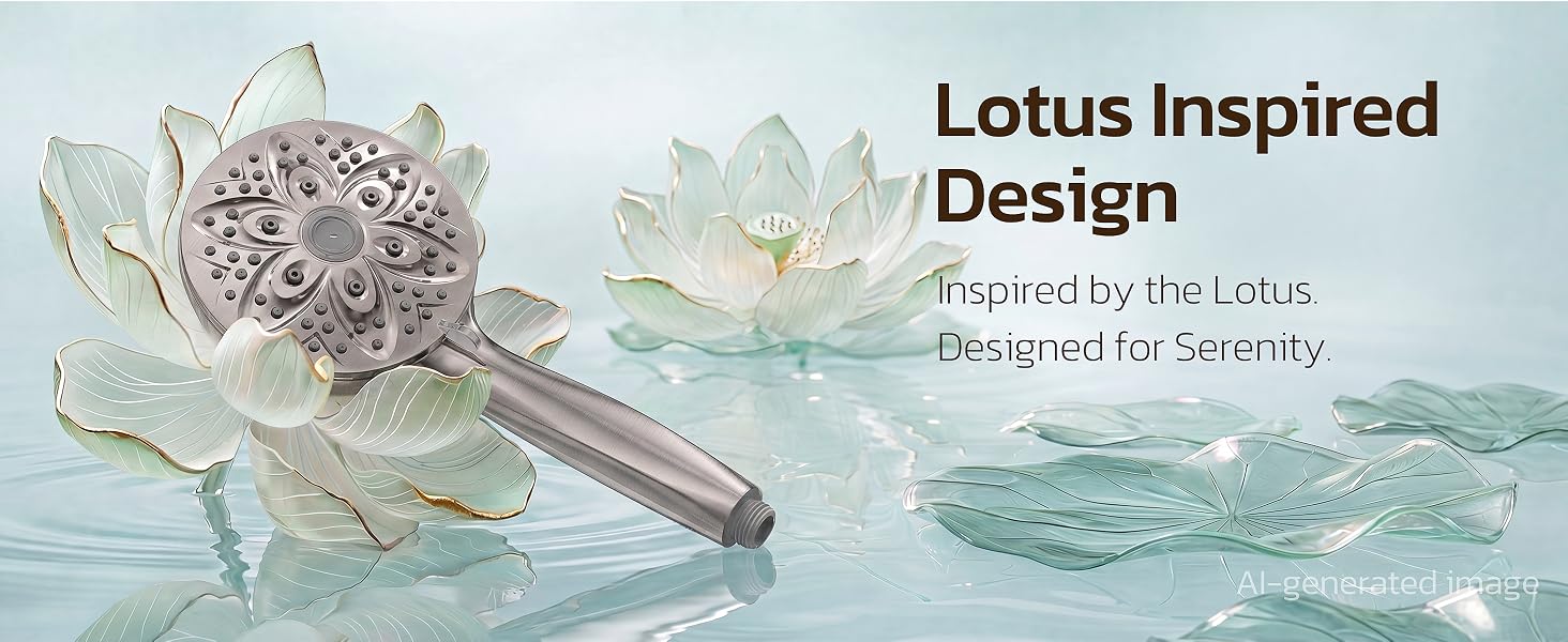 Lotus inspired handheld shower head with unique spray panel design