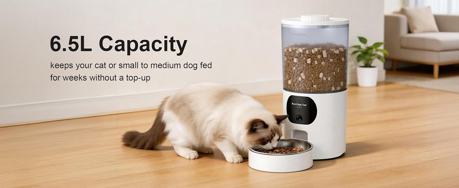 Automatic Cat Feeder with 2K Camera 5G/2.4G WiFi 6.5L Smart Pet Feeder for Cat & Small Dog