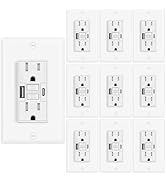 10 Pack 15A GFCI Outlet with USB Ports(Type A & C, 4.8A/24W Total Output), GFI Electrical Outlet ...