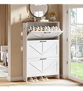 Nicetree Shaker Barn Door Shoe Cabinet, 3 Flip Drawers & 3Tier Adjustable Shelves, Ultra Slim Fre...