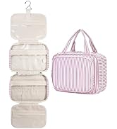 Narwey Striped Hanging Toiletry Bag for Women Travel Makeup Bag Organizer Toiletries Bag for Trav...