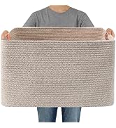 JMvicyroam Woven Blanket Basket,65L Large Storage Bin for Blankets Toys Clothes,Decorative Rope B...