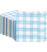 Xiangqu 120 Pcs Blue Gingham Napkins, Scalloped Light Blue Boy Baby Shower Napkins Easter Napkins...