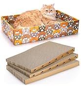 Pumtus 3 Pcs Cat Scratch Pads with Box, 3 in 1 Corrugated Cardboard Cat Scratcher, Reversible Kit...