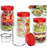 4Pack Glass Salad Jars with Lids, 32oz Salads Mason Jars with Wet/Dry Separation Cup, Meal Prep S...