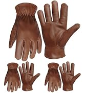 NBLEAGLO 3 Pairs Brown Leather Work Gloves For Men Durable Gardening Gloves Driver Gloves