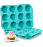 CAKETIME Silicone Muffin Pan Set, Cupcake Pans 12 Cups Silicone Baking Molds, Food Grade, Pinch T...