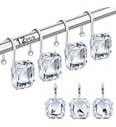 12PCS Shower Curtain Hooks Rings for Bathroom, Stainless Steel Rust Resistant Decorative Rhinesto...