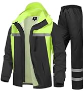 Men's Rain Suit High Visibility Reflective Work Rain Jacket Pants for All Sport Farm Fishing Moto...