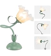 Fuzzbopn Cute Flower Desk Lamp, 3 Color Temperature Table Lamp with LED Bulb, Vintage Bedside Lam...