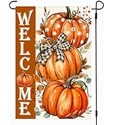 RABUSOFA Fall Pumpkin Garden Flag 12x18 Inch Double Sided Outside,Polka Dot Welcome Autumn Season...