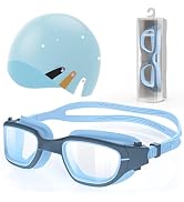 Zeligerstar Kids Swim Goggles with Silicone Swim Cap, Swimming Goggles for Kids 6-14, Anti-Fog UV...