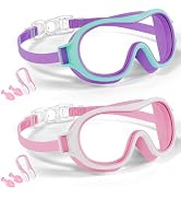 Aegend 2 Pack Swim goggles for Kids 3-15, Anti-Fog Anti-UV Wide Vision Waterproof, No leak Swimmi...
