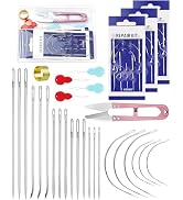 FIVEIZERO 28PCS Heavy Duty Hand Sewing Needles Set - Large Eye Leather Sewing Needles for Hand St...