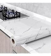 LXCREAT Glossy Gray White Marble Contact Paper, Granite Marble Wallpaper Peel and Stick Counterto...