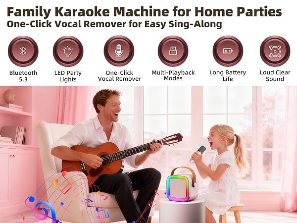 Kids Karaoke Machine for Ages 3-12, Portable Mini Bluetooth Speaker with Two Wireless Microphones