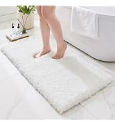 Ruggnovea Bathroom Runner Rug 24x59 White Machine Washable Plush Long Bath Mat Thick Non Slip Bat...
