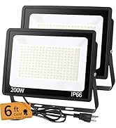 200W LED Flood Light Outdoor with 6ft Plug, 24000LM Brighter Exterior Security Lights, 5000K Dayl...