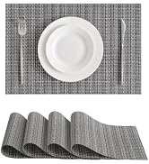 Leetaltree Multi-Tone Charcoal Woven Basketweave Placemats Set of 4, High Density, Stain Resistan...