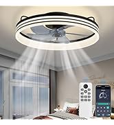 Auzev Low Profile Ceiling Fan with Lights and Remote Modern Black Fandelier Flush Mount Fan Light...