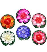Myuiao 6 Pcs Large Floating Lotus Flowers Faux with Artificial Lily Pads, Artificial Floating Foa...