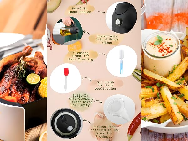 Cooking oil spray bottle in premium glass, ideal for baking, frying, or grilling.
