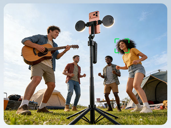 360 rotation phone tripod with light that follows your movement