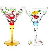 ZAVOOS Set of 2 Margarita Glass, 10 Oz Mexican Hand Blown Glasses for Martini, Hand Painted Moder...