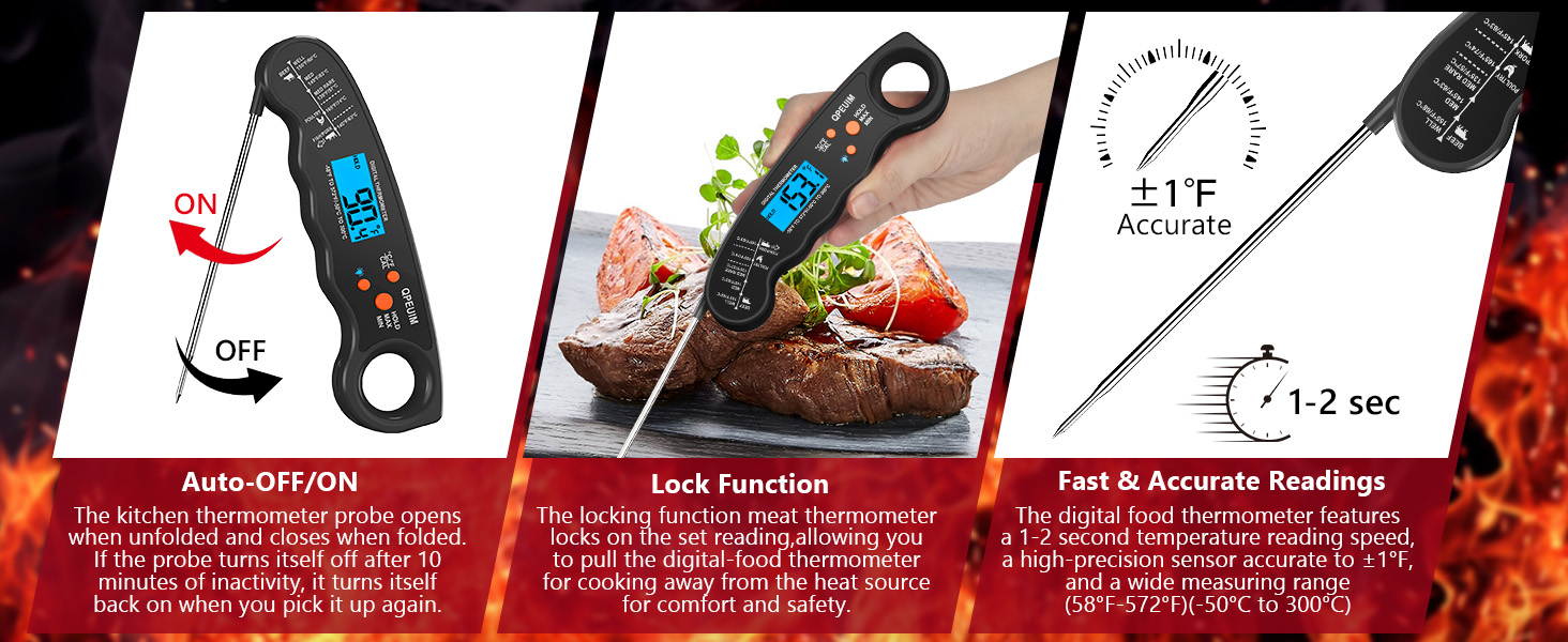 Digital Meat Thermometer, Waterproof Instant Read Food Thermometer