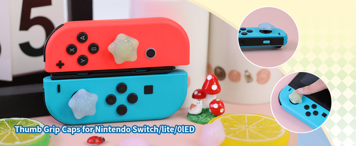 Cute Switch Joycon Thumb Grips Caps, Kawaii 3D Thumbstick Button Joystick Cover