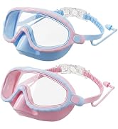 GGBuy 2 Pack Kids Swim Goggles with Nose Cover Cute Kids Swimming Goggles Anti Fog UV Protection ...