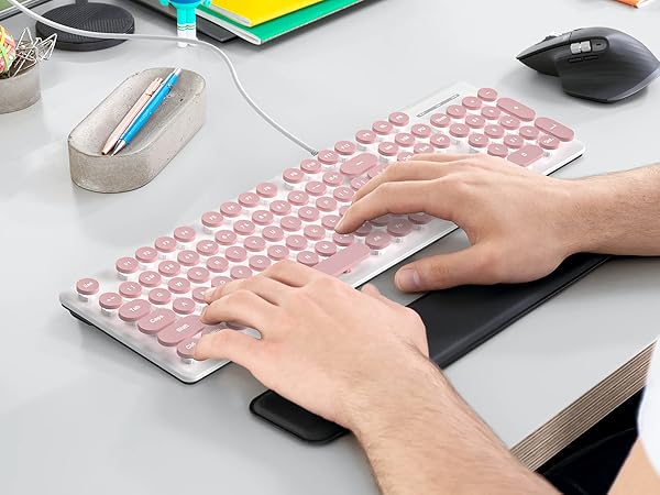 Quiet Wired Retro Pink Typewriter Keyboard