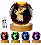 LINSINA Angel Lamp,3D Crystal Ball Night Light,16 Color Changing Light with Remote Control,Gifts ...