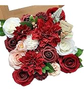 FACINOC Roses Artificial Flowers Red Bouquet Box Set Fake Flowers for DIY Bridal Wedding Shower D...
