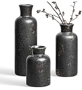 LE TAUCI Ceramic Vase Set of 3, Black Speckled Flower Vases for Fresh or Dried Flowers, Modern Fa...