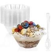 TOFLEN 8 oz Dessert Cups with Spoons, 50 Pack Clear Plastic Small Party Serving Bowls for Sundae,...