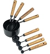 Muchtolove Measuring Cups and Spoons Set of 8, Golden Stainless Steel Measuring Cup with Wooden H...