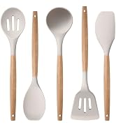 Herogo 5-Piece Cooking Utensils Set, Silicone Kitchen Utensils Set with Wooden Handle, Heat Resis...