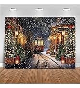 Mocsicka Christmas Train Backdrop for Photography Christmas Town Winter Train Xmas Snow Railway C...