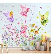 Amaonm Large Removable 3D Fairies Elves With Flowers Wall Stickers DIY Peel and Stick Floral