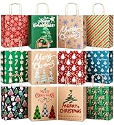 DeckTheHalls Christmas Gift Bags, Small Christmas Gift Bags, Holiday Bags, Kraft Paper Bags, 24 P...