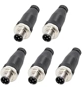 Elecbee 5PCS M12 4 Pin Connector Field Wireable A Code Straight Male Plug Non-Shield 12mm Industr...