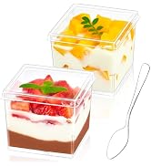 Zezzxu 50 Pack 5 oz Mini Square Dessert Cups with Lids and Spoons, Clear Plastic Parfait Cups Sma...