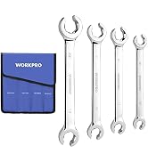 WORKPRO Flare Nut Wrench Set, 4-Piece Metric 10-22mm, Cr-V Steel, 15° Offset End Brake Line Wrenc...