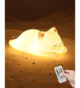 ZKLiLi Night Light for Kids Cute Cat Lamp,16 Colors+Tap+Remote+Silicone Kids Cute Cat Lamp Gifts,...