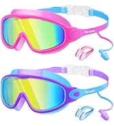 Vvinca Swim Goggles, Kids Goggles with Earplugs& Nose Clip Wide View Anti-Fog/UV Swimming Goggles...