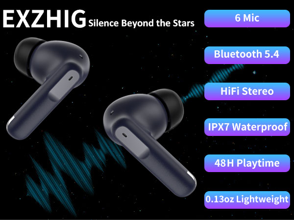 Wireless Earbuds Bluetooth 5.4, 6 Mic ENC Noise Cancelling Clear Call