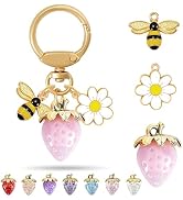 ANHBKAR Strawberry Bag Charm with Flower & Bee for Handbags or Wallet - Cute Strawberry Keychain ...